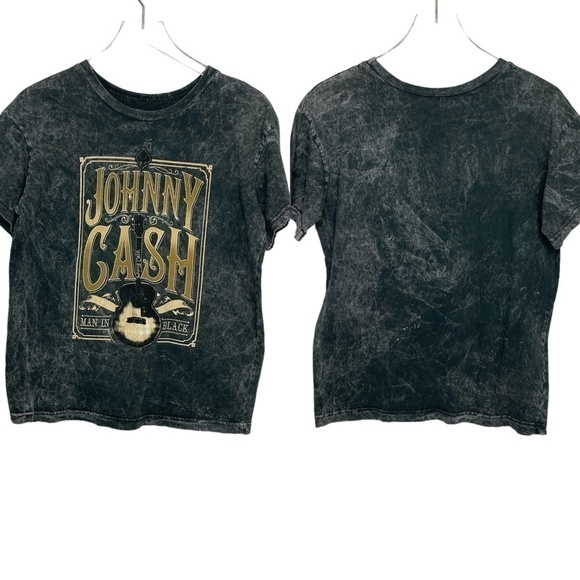 Cash Johnny Cash Man in Black T-Shirt Distressed Black Size L - Picture 1 of 10